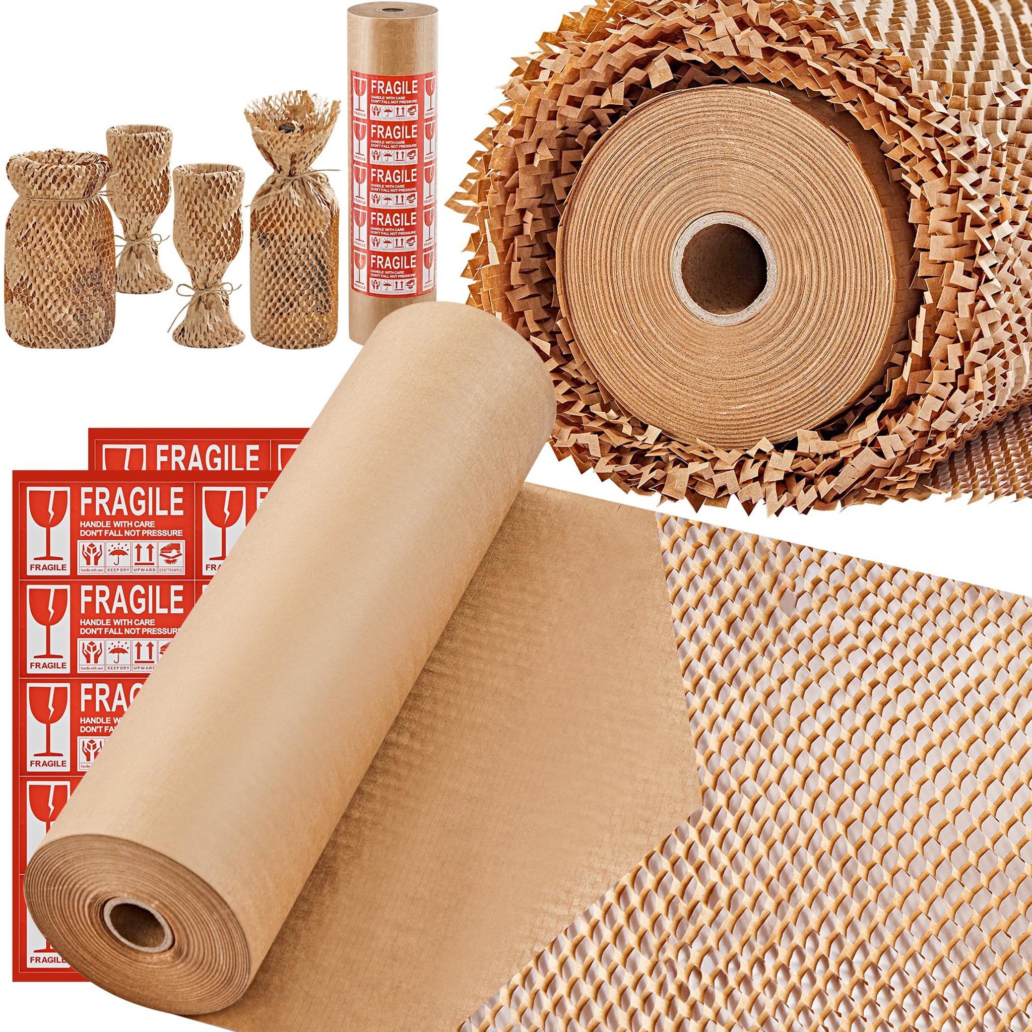  Honeycomb Packing Paper 15x165', Bubble Paper Wrap for Packing/Shipping/Moving,Eco  Friendly Packing wrap for Moving,Recyclable Honeycomb Paper Moving,With 24  Fragile Sticker Labels : Office Products