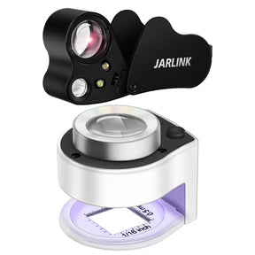 JARLINK 2 Pack 30X 60X Jewelers Loupe, Foldable Jewelry Magnifier with Bright LED Light, Desktop Loupe Magnifier with 3 LED Light and 3 UV Light for Gems, Jewelry, Coins, Stamps