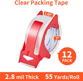 JARLINK 3 Rolls Clear Packing Tape with Dispenser, Heavy Duty Packaging Tape Refills for Shipping Packaging Mailing, 2.7mil Thick, 1.88 inches Wide, 55 Yards Per Roll, 165 Total Yards