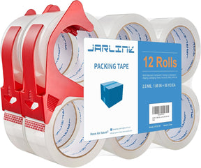 JARLINK 3 Rolls Clear Packing Tape with Dispenser, Heavy Duty Packaging Tape Refills for Shipping Packaging Mailing, 2.7mil Thick, 1.88 inches Wide, 55 Yards Per Roll, 165 Total Yards