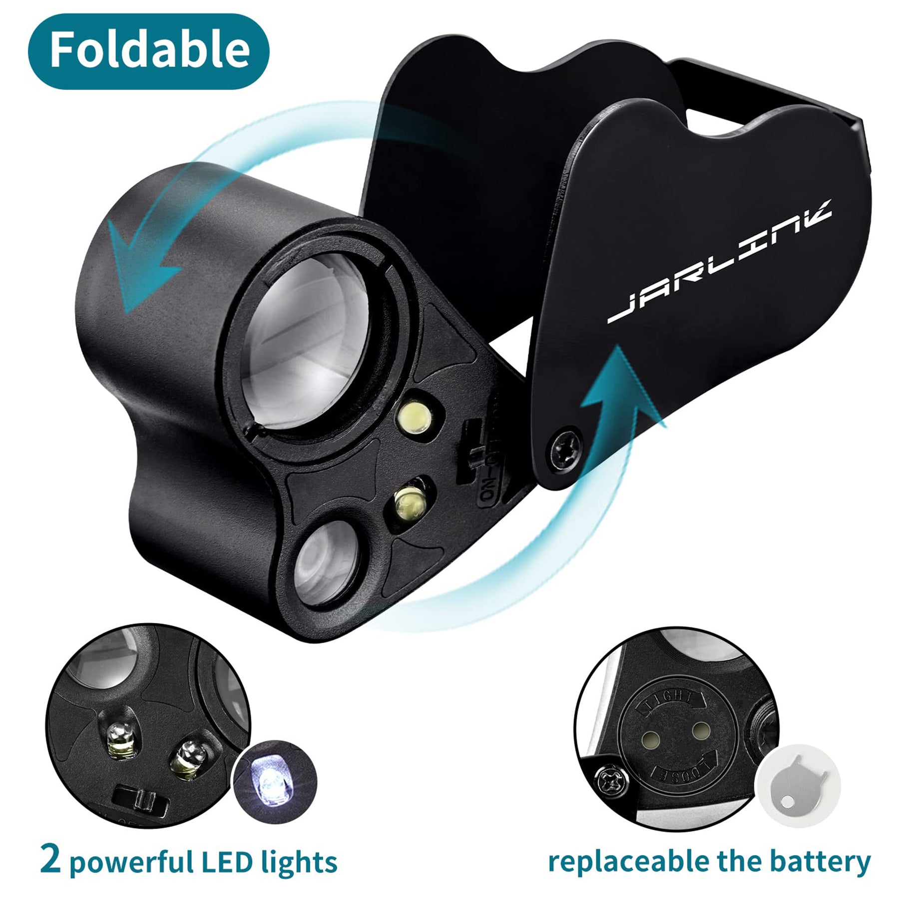 JARLINK 30X 60X Illuminated Jewelers Loupe Magnifier, Foldable Jewelry  Magnifier with Bright LED Light for Gems, Jewelry, Coins, Stamps, etc