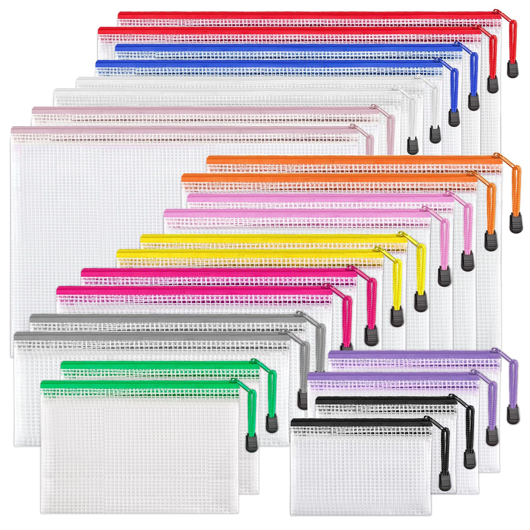 16pcs Mesh Zipper Pouch Document Bag, Waterproof Zip File Folders, Letter  Size/A4 Size, for Office Supplies, Travel Storage Bags, 8 Colors :  : Office Products