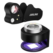 JARLINK 2 Pack 30X 60X Jewelers Loupe, Foldable Jewelry Magnifier with Bright LED Light, Desktop Loupe Magnifier with 3 LED Light and 3 UV Light for Gems, Jewelry, Coins, Stamps